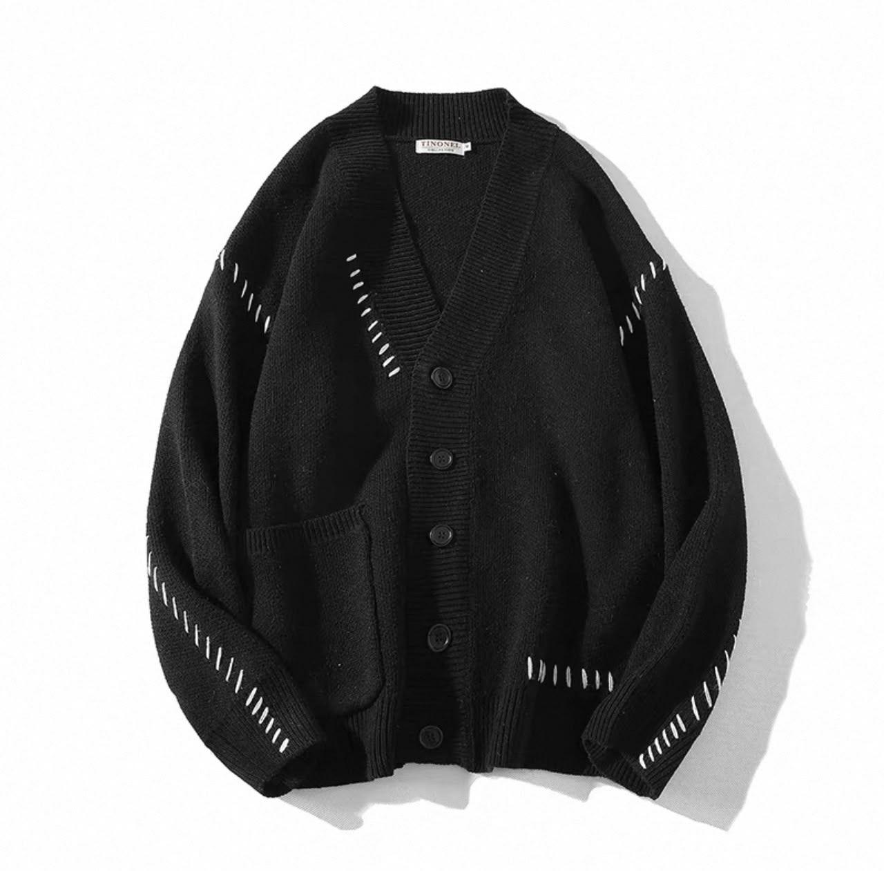 Cardigan Homme à Surpiqûres Contrastées