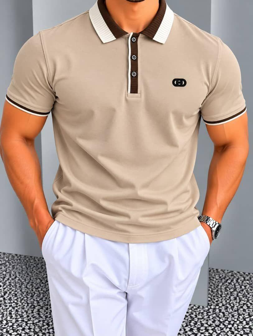 Polo homme col contrasté à écusson ovale